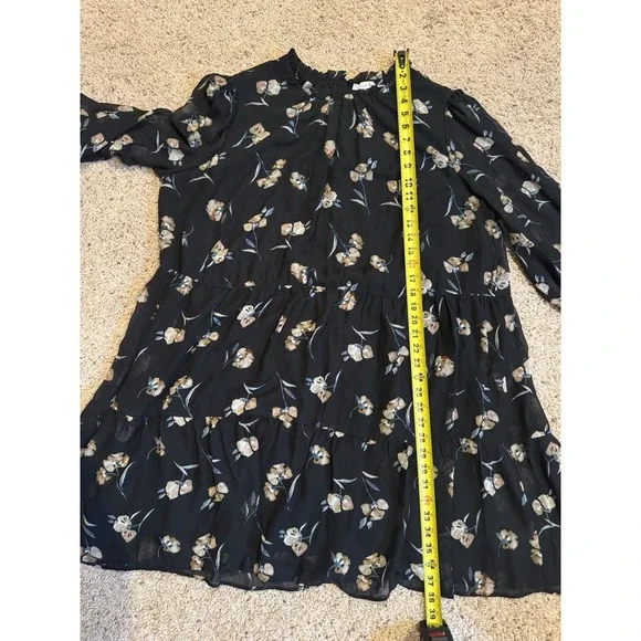 Ophelia Roe Floral Print Black A-Line Dress 2X Long Sleeves Cottagecore Fall - Picture 8 of 9